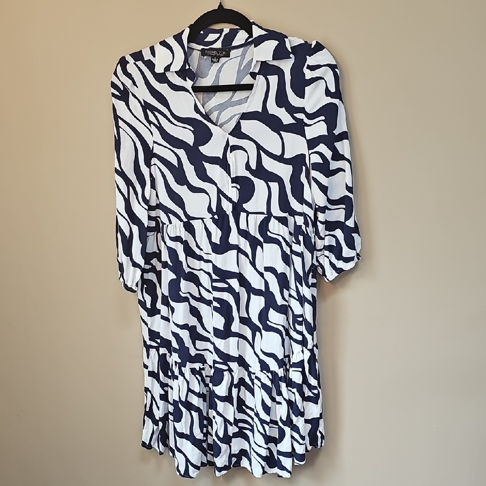 Rachel Zoe Flowy Blue and White Abstract Dress